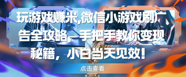 玩游戏挣米，微信小游戏刷广告全攻略，手把手教你变现秘籍，小白当天见效-创业项目网