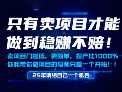 只有卖项目才能做到稳挣不赔，门槛低，更简单，你也可以年入百个W-创业项目网
