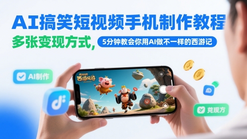 AI搞笑短视频手机制作教程，多张变现方式，5分钟教会你用AI做不一样的西游记-创业项目网