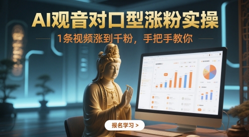 AI观音对口型涨粉实操，1条视频涨到千粉，手把手教你-创业项目网