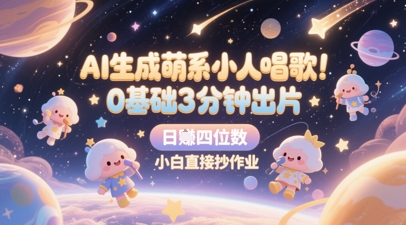AI生成萌系小人唱歌，0基础3分钟出片，28个作品涨粉8.9W，单条最高19W赞，日入四位数，小白直接抄作业-创业项目网