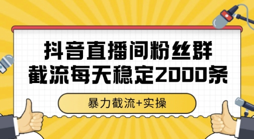抖音直播间粉丝群暴力截流，一台电脑每天稳定2000条数据，暴力截流+实操-创业项目网