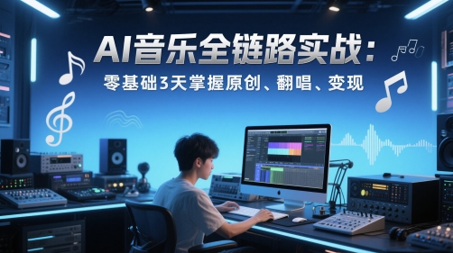 AI音乐全链路实战变现课：零基础3天掌握原创、翻唱、变现-创业项目网