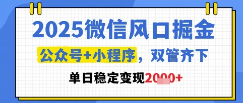 2025微信风口掘金，公众号+小程序双管齐下，单日稳定变现1k+-创业项目网