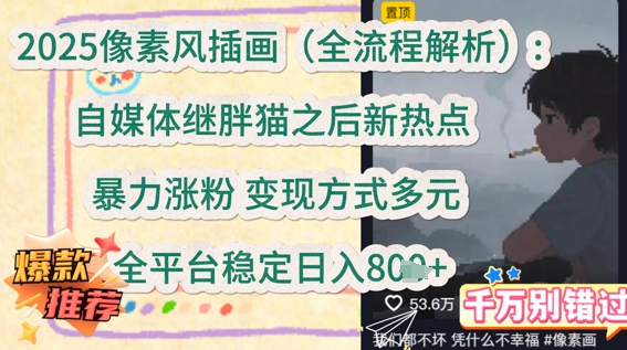 2025像素风插画(全流程解析)：自媒体继胖猫之后新热点，暴力涨粉，变现方式多元，全平台稳定日入800+-创业项目网