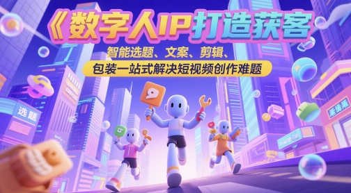 数字人IP打造获客变现实操课，智能选题、文案、剪辑、包装一站式解决短视频创作难题-创业项目网