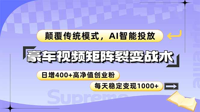 豪车视频矩阵裂变战术，颠覆传统模式，AI智能投放，日增400+高净值创业粉-创业项目网