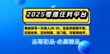 【零撸任务平台第二期】单账号一天收入20，任务多到做不完，实时到账，零门槛，可矩阵操作-创业项目网