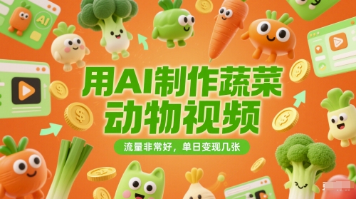 用AI制作蔬菜动物视频，流量非常好，单日变现几张-创业项目网