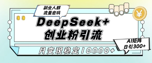 DeepSeek+创业粉精准引流，全新分享课4.0玩法，AI矩阵日引300+，多种变现方式，稳定月入1W-创业项目网