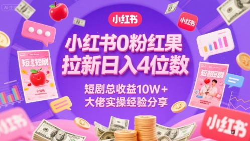 小红书0粉红果短剧拉新日入4位，数短剧总收益10W+大佬实操经验分享-创业项目网