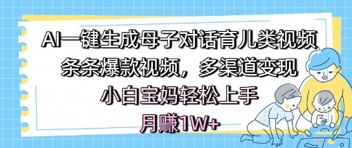 AI一键生成母子对话育儿类视频，条条爆款视频，多渠道变现，小白宝妈轻松上手，月入1W+-创业项目网