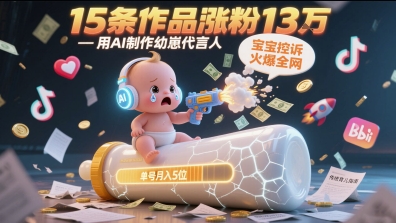 用AI制作幼崽代言人，宝宝的控诉火爆全网，15条作品涨粉13W，单号月入5位数实操教程-创业项目网
