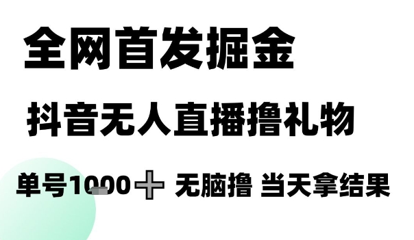全网首发掘金抖音无人直播撸礼物，单号1000+无脑撸，当天拿结果-创业项目网