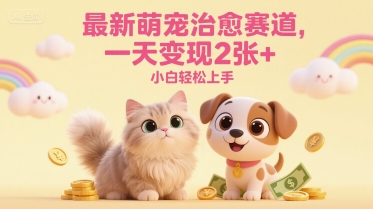 最新萌宠治愈赛道，一天变现200+，小白轻松上手-创业项目网