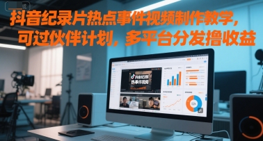 抖音纪录片热点事件视频制作教学，可过伙伴计划，多平台分发撸收益-创业项目网