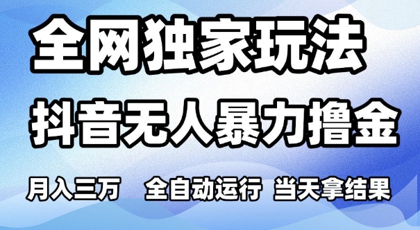 全网独家玩法，抖音无人暴力撸金，月入3W，全自动运行，当天拿结果，可矩阵-创业项目网
