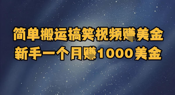 简单搬运搞笑视频挣美金，新手一个月入1000美金-创业项目网