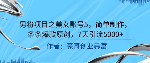 男粉项目之美女账号5，简单制作，条条爆款原创，7天引流5000+-创业项目网