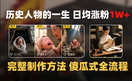 历史人物的一生 日均涨粉1W+，完整制作方法 傻瓜式全流程-创业项目网