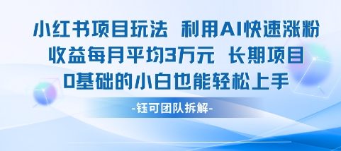 适合小白操作的小红书新项目，利用AI快速涨粉，收益每月平均1W+-创业项目网