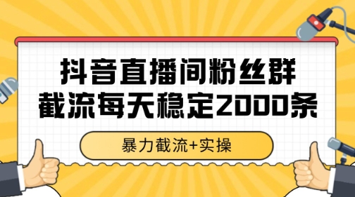 抖音直播间粉丝群暴力截流，一台电脑每天稳定2000条数据-创业项目网