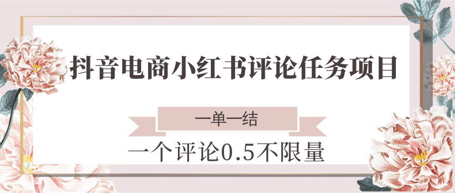 抖音电商小红书评论任务项目，一个评论0.5，一单一结 不限量-创业项目网