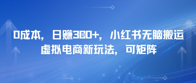 0成本，日入300+，小红书无脑搬运，虚拟电商新玩法，可矩阵-创业项目网