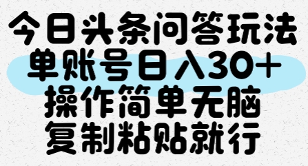 今日头条问答玩法，单账号日入30+，操作简单无脑复制粘贴就行-创业项目网