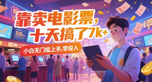 靠卖电影票，十天搞了7k+，小白无门槛上手，零投入-创业项目网