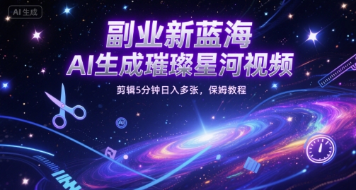 副业新蓝海，AI生成璀璨星河视频，剪辑5分钟日入多张，保姆教程-创业项目网