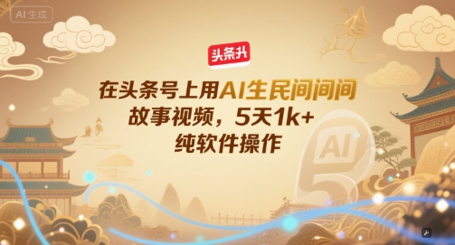 在头条号上用AI生民间故事视频，5天1k+，纯软件操作-创业项目网