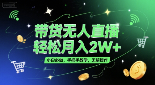 带货无人直播，轻松月入2W+，小白必做，手把手教学，无脑操作(附学习资料)-创业项目网