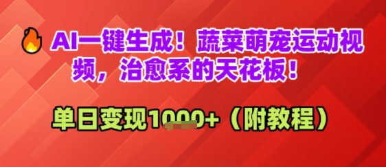 AI一键生成！蔬菜萌宠运动视频，治愈系的天花板！单日变现多张-创业项目网
