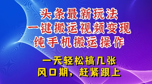 今日头条最新玩法，一键搬运视频也能轻松变现，随随便便就爆百W流量，新风口新玩法-创业项目网