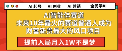 AI智能体赛道，未来10年最火的赛道，普通人成为财富新贵最大的风口项目，提前入局月入1W-创业项目网