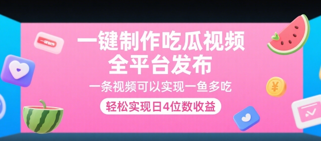 一键制作吃瓜视频，全平台发布，一条视频可以实现一鱼多吃，轻松实现日入4位数收益-创业项目网
