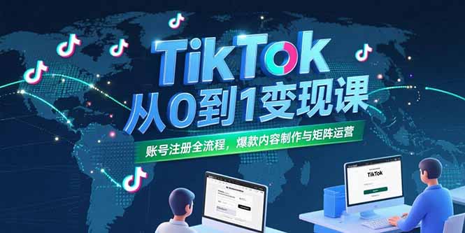 TikTok从0到1变现课，账号注册全流程，爆款内容制作与矩阵运营-创业项目网
