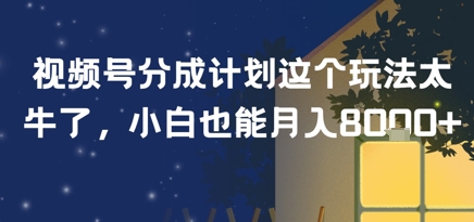 视频号分成计划这个玩法太牛了，小白也能月入8k+-创业项目网