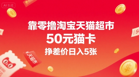 靠零撸淘宝天猫超市50元猫卡，挣差价日入500+-创业项目网