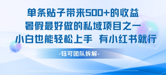 单条贴子带来5张的收益，暑假最好做的私域项目之一，小白也能轻松上手，有小红书就行-创业项目网