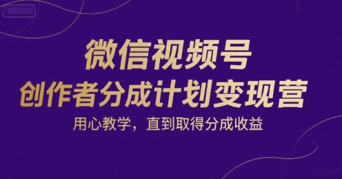 微信视频号创作者分成计划变现营，用心教学，直到取得分成收益-创业项目网