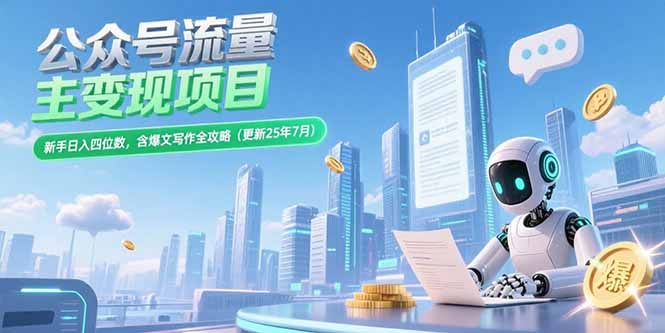 公众号流量主变现项目，新手日入四位数，含爆文写作全攻略(更新25年7月)-创业项目网
