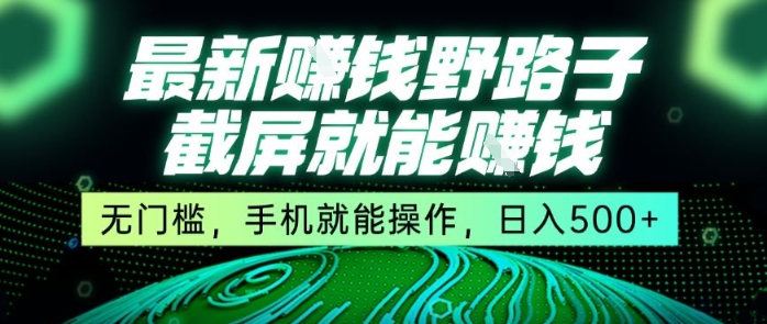 最新野路子截屏就能挣钱，无门槛，手机就能操作，日入500+-创业项目网