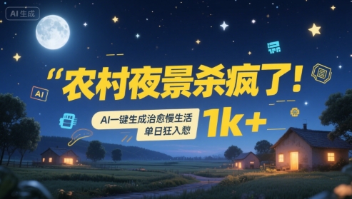 农村夜景杀疯了！AI一键生成治愈系慢生活，单日狂入1k+-创业项目网
