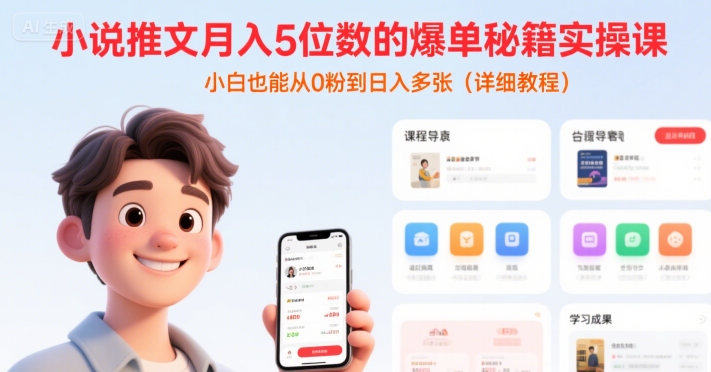 小说推文月入5位数的爆单秘籍实操课，，小白也能从0粉到日入多张(详细教程)-创业项目网