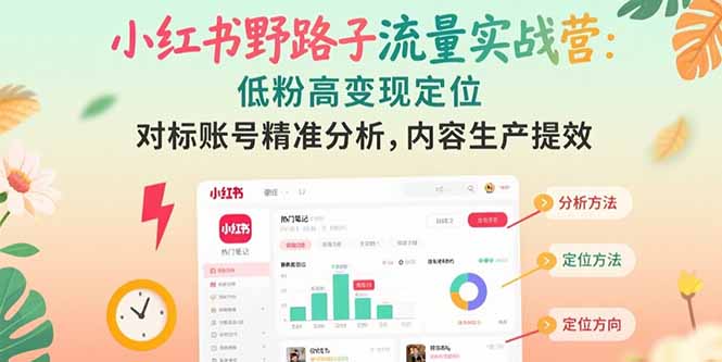 小红书野路子流量实战营：低粉高变现定位 对标账号精准分析 内容生产提效-创业项目网