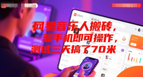 网易音乐人搬砖，一部手机即可操作，测试三天搞了70米-创业项目网