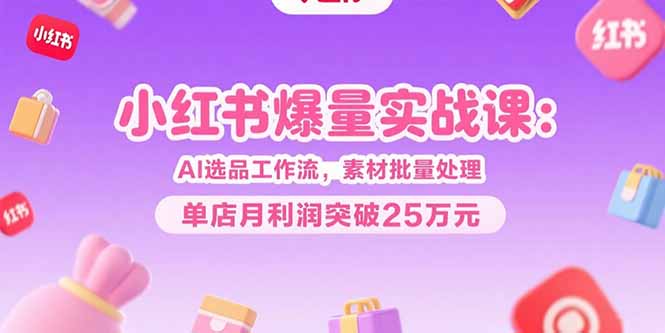 小红书爆量实战课：AI选品工作流，素材批量处理，单店月利润突破25万元-创业项目网