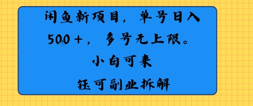 闲鱼玩法单号日收入500+ 多号无上限 操作简单几乎零门槛-创业项目网